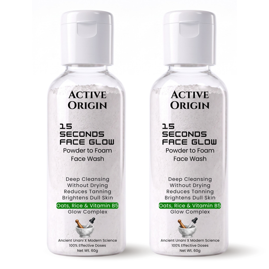 Active Origin Powder Face Wash | 15 Seconds Face Glow, De-Tan, Deep Cleansing, Removes Dead Skin & Brighten Face | Gentle Non Drying | Oats, Rice & Pro Vit B5 | Face wash for Men & Women (60g Pack of 2)