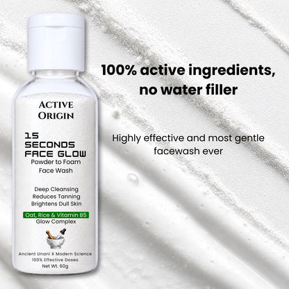 Active Origin waterless powder-to-foam face wash with concentrated powder formula and no added water
