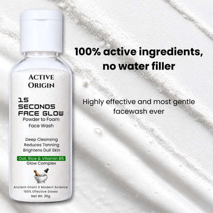Active Origin waterless powder-to-foam face wash with concentrated powder formula and no added water